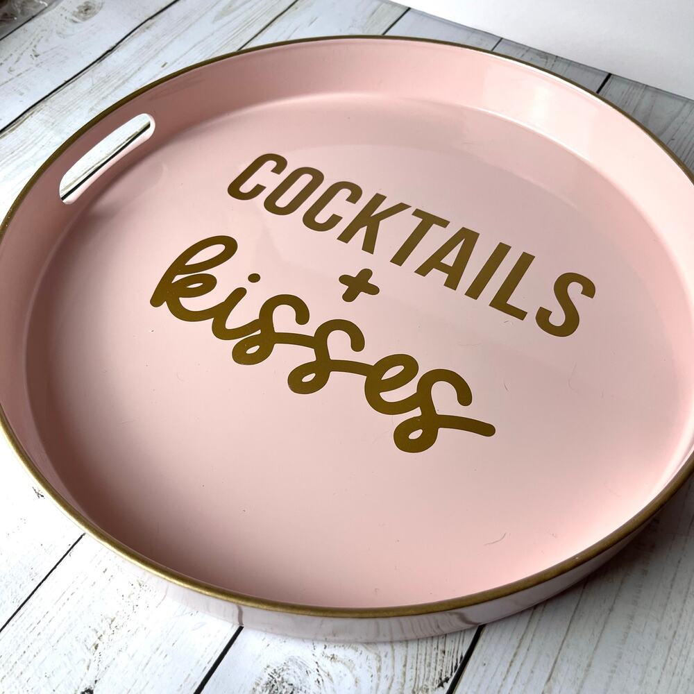 Cocktails & Kisses Pink Bar Tray Integrated Handles Bar Wedding Love Valentine